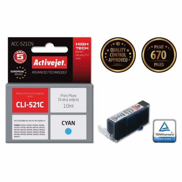 Activejet Inkoust ACC-521CN (náhradní inkoust Canon CLI-5...