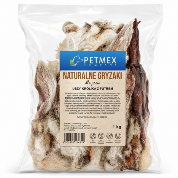 PETMEX králičí uši se srstí Mono - pamlsek pro psa - 1kg