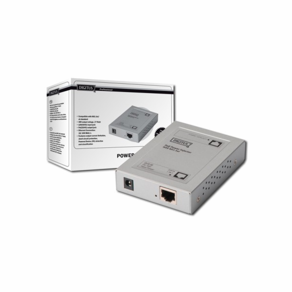 DIGITUS Gigabit Ethernet PoE + Injector, 802.3at Power Pi...