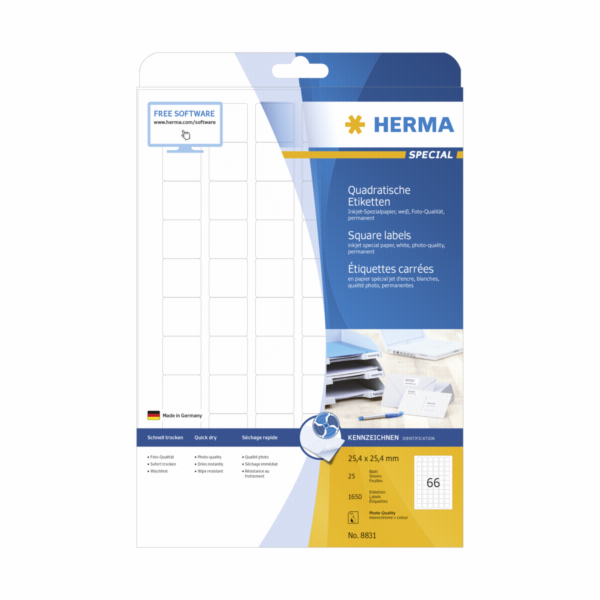 Herma Injekt etik. bil 25,4x25,4 25 listu DIN A4 1650 kus...