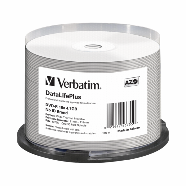 1x50 Verbatim DVD-R 4,7GB 16x bile bez potisku, pro termo...