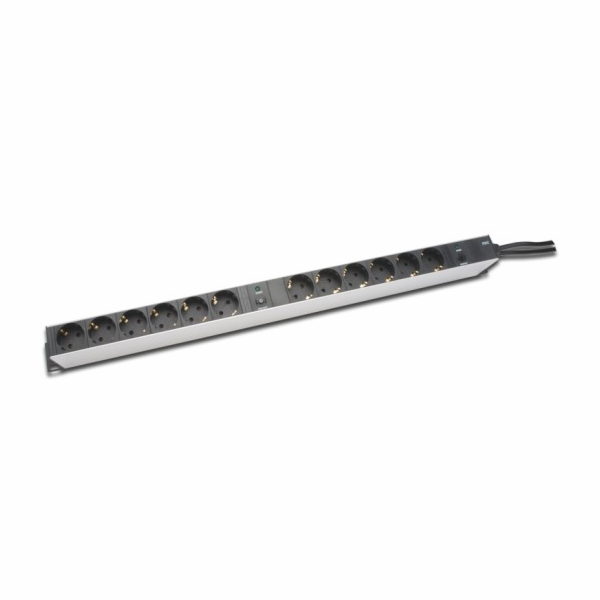 DIGITUS 19" PDU, 1U hliník, SCHUKO -> 12x CEE 7/4, jistič