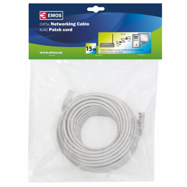 Kabel EMOS RJ-45 M, RJ-45 M, 15m, šedý S9127