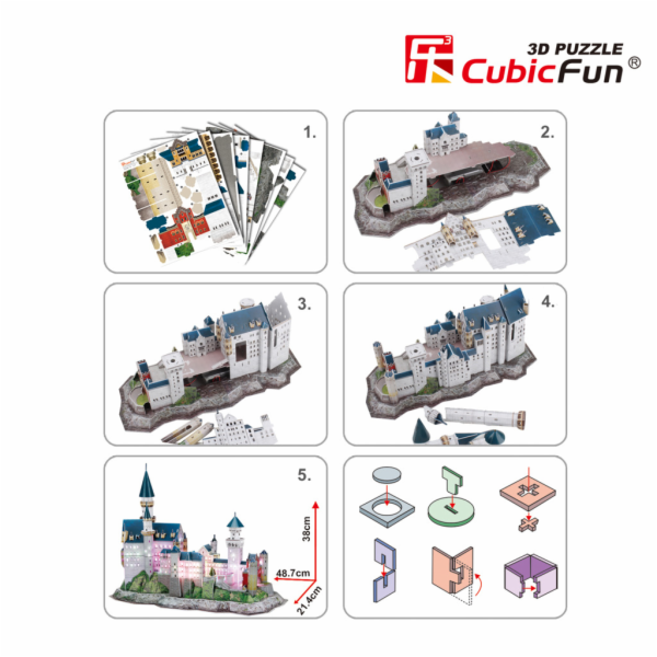 CubicFun - Puzzle 3D Zámek Neuschwanstein s LED světlem -...