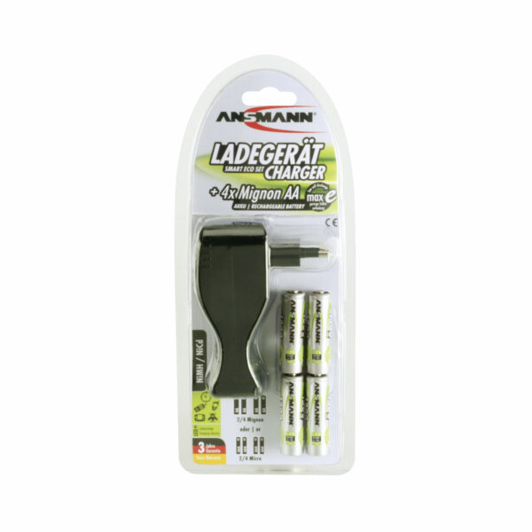 Ansmann Smart Eco Set + 4 maxE NiMH Aku AA 800 mAh