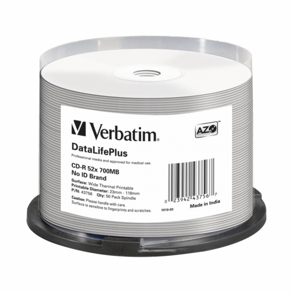1x50 Verbatim CD-R 80 / 700MB 52x bila wide thermal print...