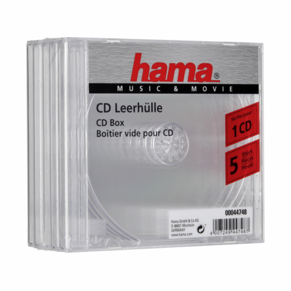 Hama náhradní cd obal, průhledný, 5 ks  44748