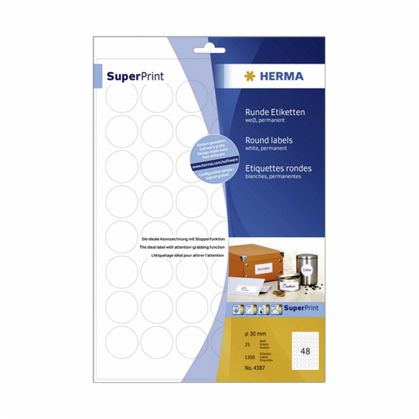 Herma etikety 30mm bila 25 listu 1200 ks kolecka         ...