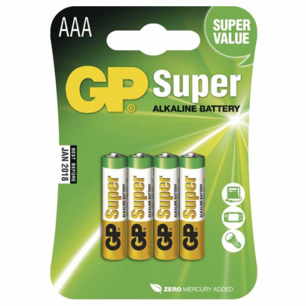 GP alkalická baterie SUPER AAA (LR03) 4BL