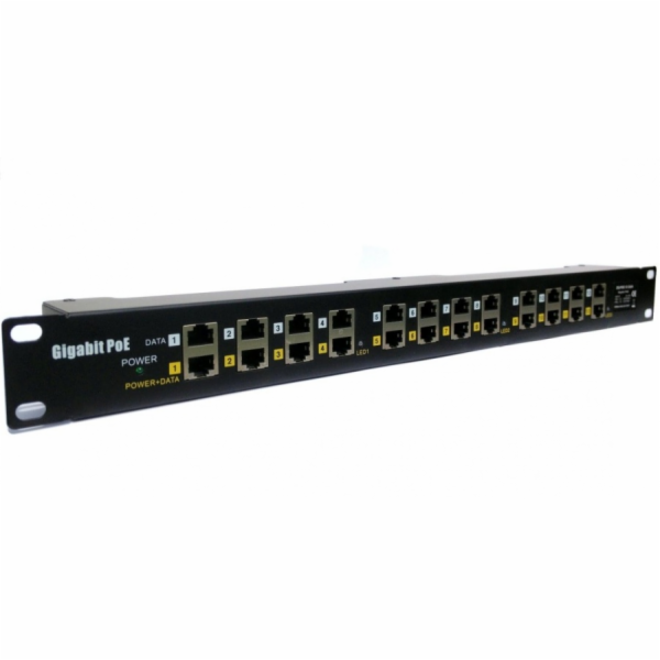 Patch panel POE Gigabit cat.5e 12p 1U Black 19" rack