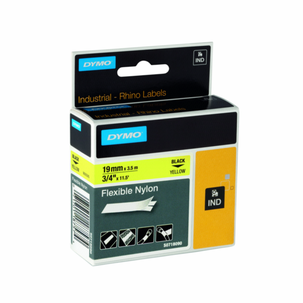 Dymo Rhino Band IND, Nylon 19 mm x 3,5 m cerna na zlute