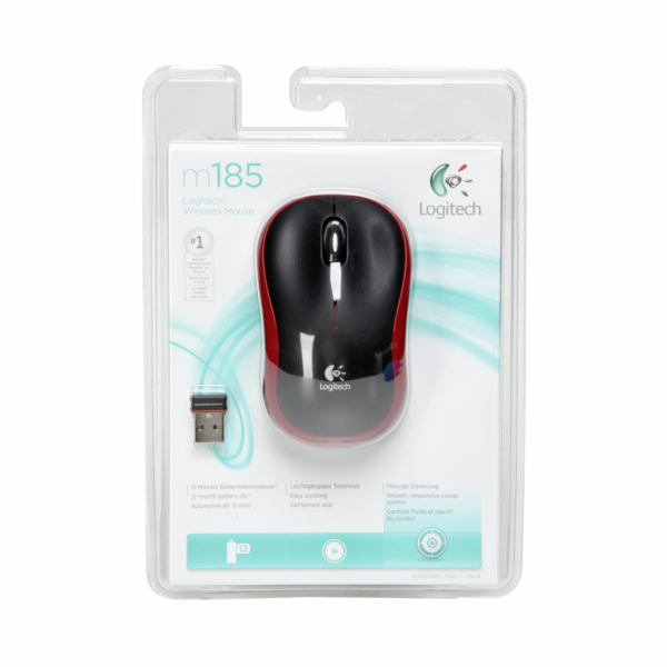 Logitech M 185 Cordless Notebook Mouse USB cerna / cervena