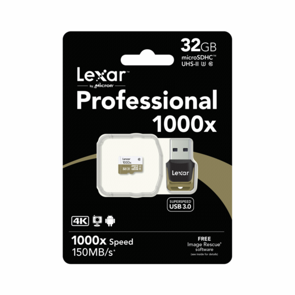 Lexar microSDHC 1000x       32GB UHS-II with USB 3.0 Reader