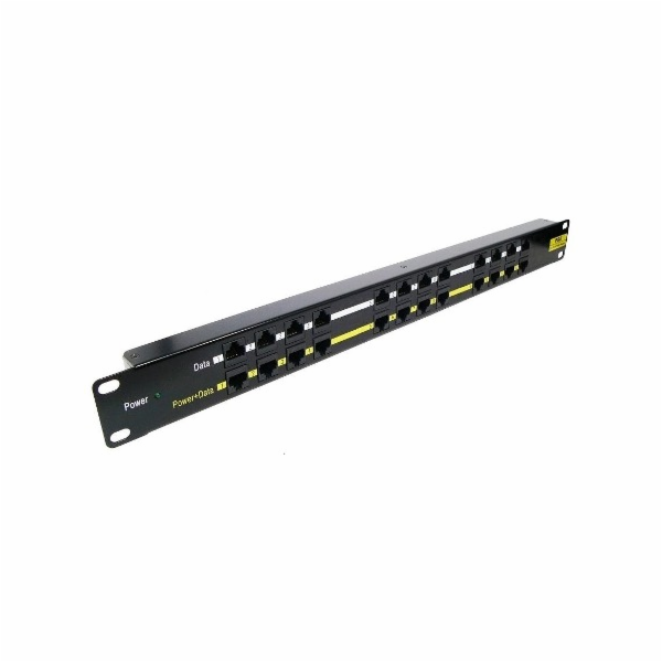 Patch panel POE UTP cat.5e 12p 1U Black, 19" rack