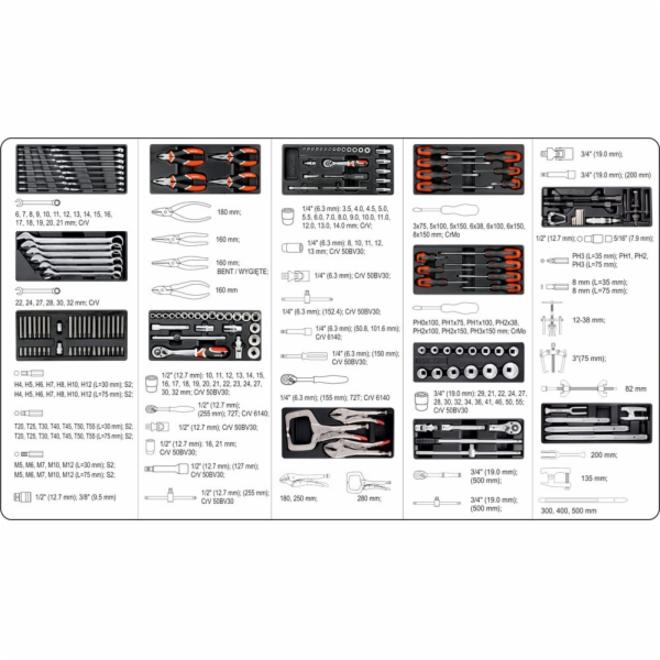 YATO WORKSHOP CABINET 7-DRAWERS + TOOLS 165 pcs. 55293