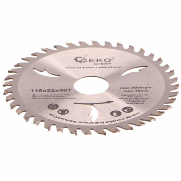 GEKO Kotouč pilový vidiový s otvory, 115x22x40T GEKO