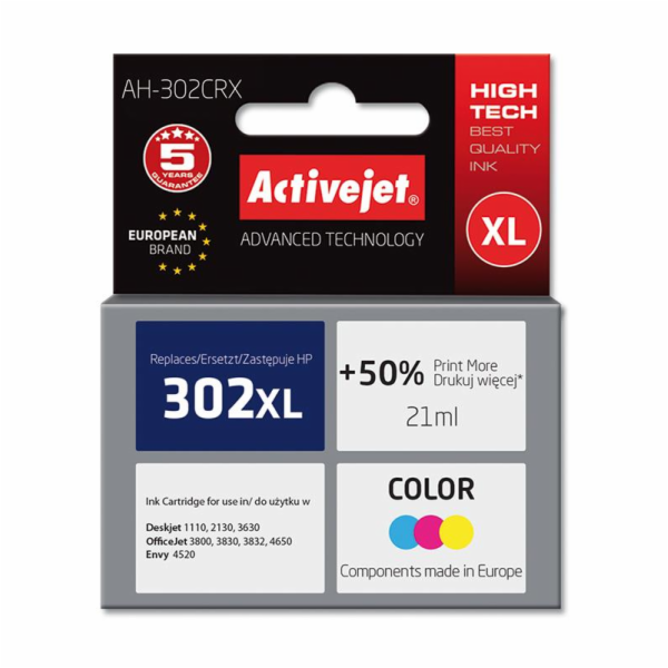 Activejet AH-302CRX ink for HP printer; HP 302XL F6U67AE ...