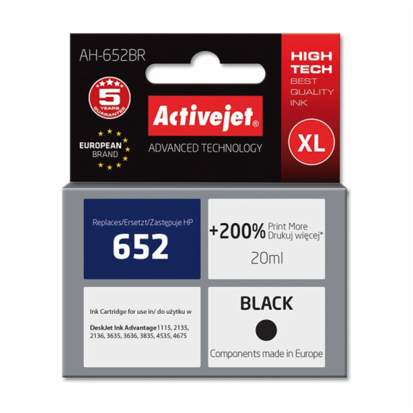 ActiveJet ink HP 652 F6V25AE regenerated AH-652BR  20ml