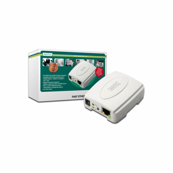 Digitus Tiskový server USB, 1 port, 1x RJ45, 1x USB A, US...