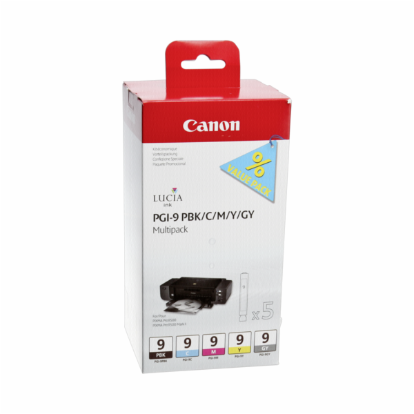 Canon PGI-9 PBK/C/M/Y/GY Multi-Pack - 5-balení - šedá, žl...