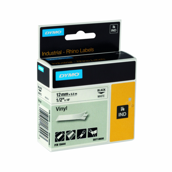 Dymo Rhino Band IND, Vinyl 12 mm x 5,5 m cerna na bile