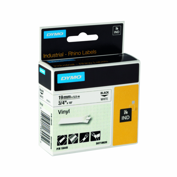 Dymo Rhino Band IND, Vinyl 19 mm x 5,5 m cerna na bile