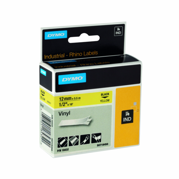 Rhino IND ORIGINAL Schriftband Vinyl 12mm x 5,5m, schwarz...