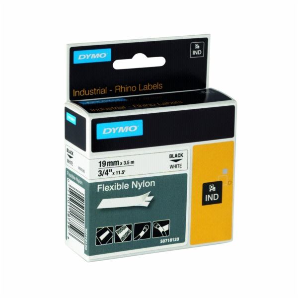 Dymo Rhino Band IND, Nylon 19 mm x 3,5 m cerna na bile