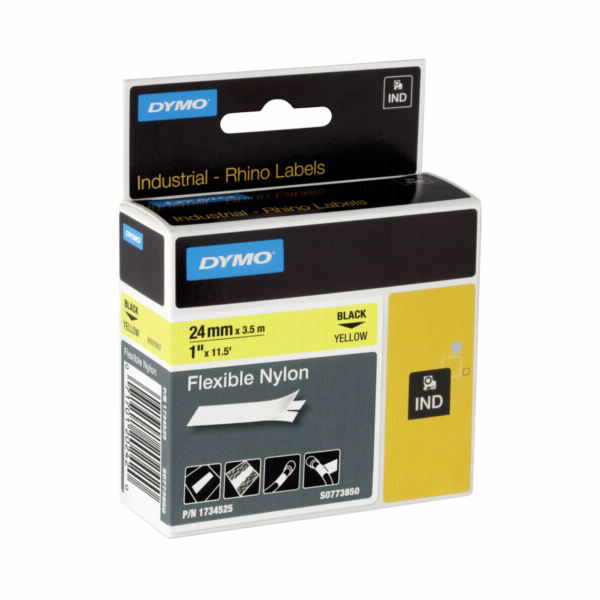 Dymo Rhino Band IND, Nylon 24 mm x 3,5 m cerna na zlute