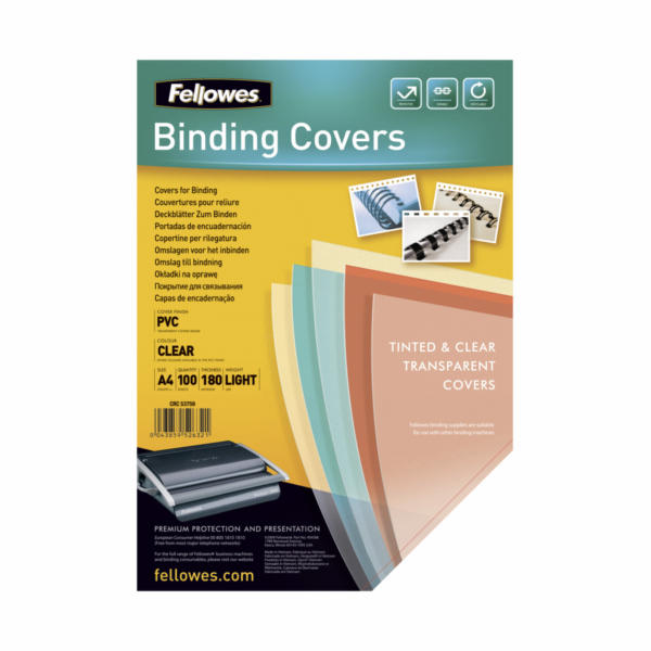 Fellowes Binding Covers A4 Clear PVC   180 Mikron