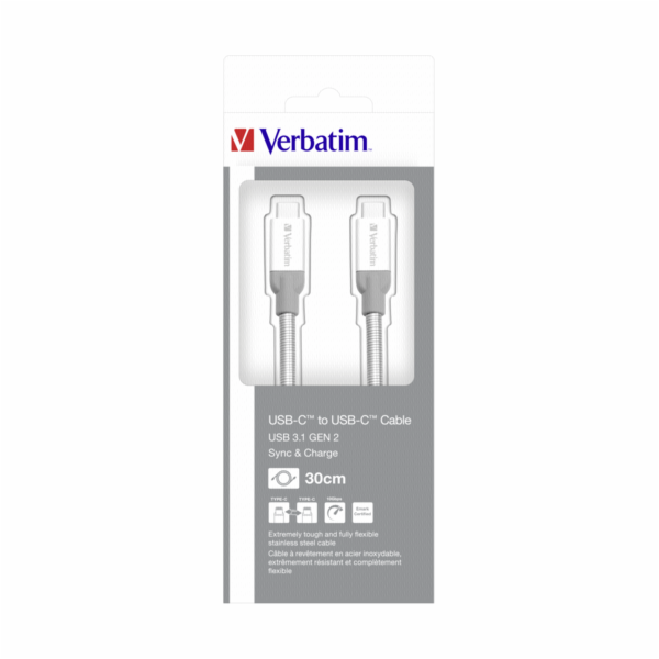 Verbatim Sync & Charge Stainless Steel USB-C na USB-C 3.1...