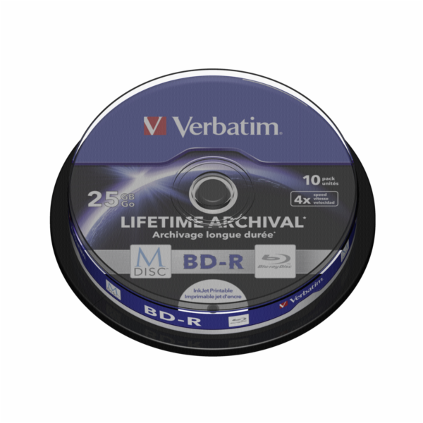 1x10 Verbatim M-Disc BD-R BluRay 25GB 4x Speed Cakebox pr...