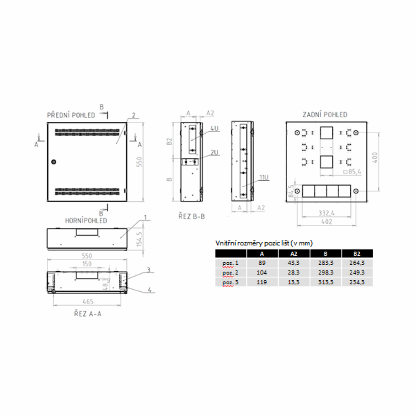 Solarix rozvaděč SOHO LC-18 do zdi s lištami 2U, 4U a 11U...