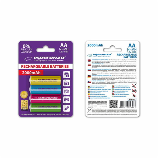 Esperanza EZA108 Nabíjecí baterie Ni-MH R6/AA 2000mAh, 4 ...