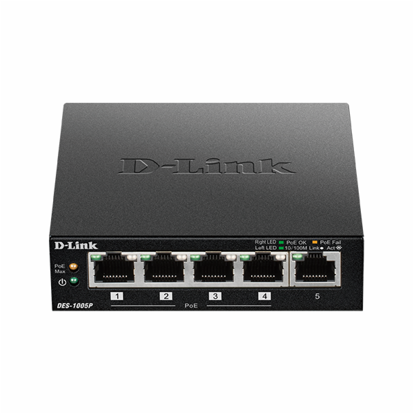 D-Link DES-1005P B1 5-Port 10/100 PoE Desktop Switch, 4x ...