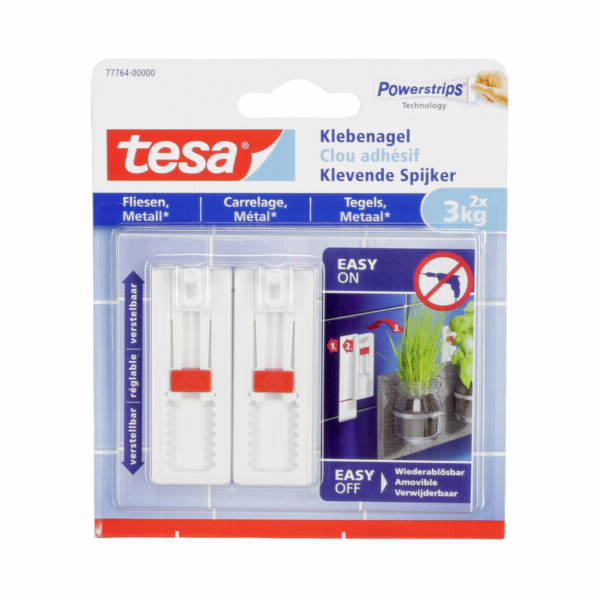 1x2 Tesa Adjustable Adhesive Nail for Tiles & Metal 3kg 7...