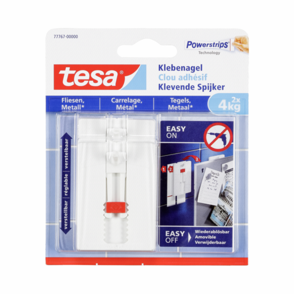 1x2 Tesa Adjustable Adhesive Nail for Tiles & Metal 4kg 7...