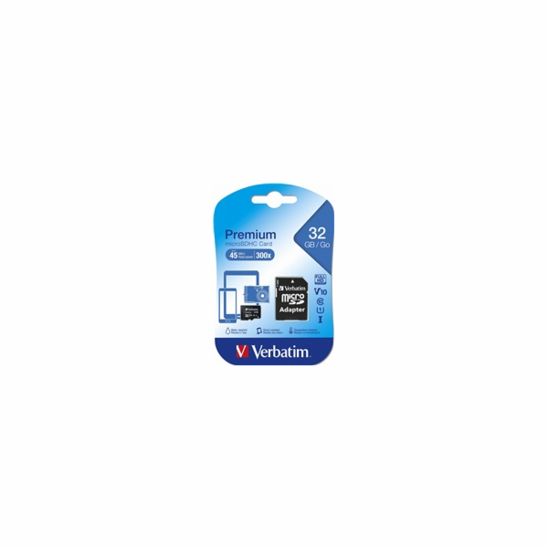 VERBATIM MicroSDHC karta 32GB Premium, U1 + SD adaptér