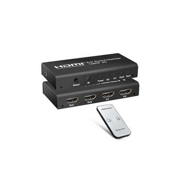PremiumCord HDMI switch 2:2, 3D,1080p,dálkové ovl.
