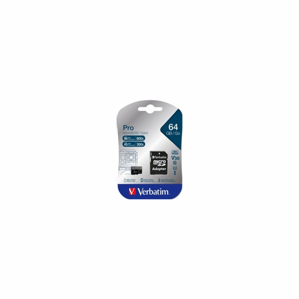 VERBATIM MicroSDXC karta 64GB Pro, U3 + adaptér
