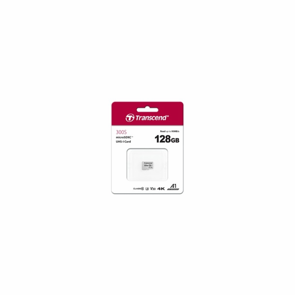 TRANSCEND MicroSDXC karta 128GB 300S, UHS-I U3 V30 + adaptér