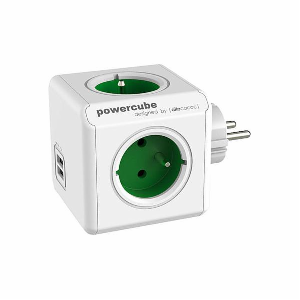 Zásuvka PowerCube ORIGINAL USB, Green, 4 rozbočka, 2x USB