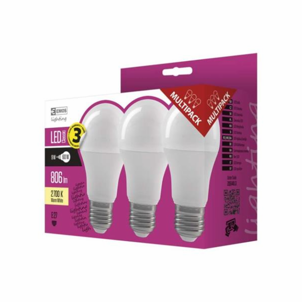 Emos LED žárovka Classic A60, 9W/60W E27, WW teplá bílá, ...
