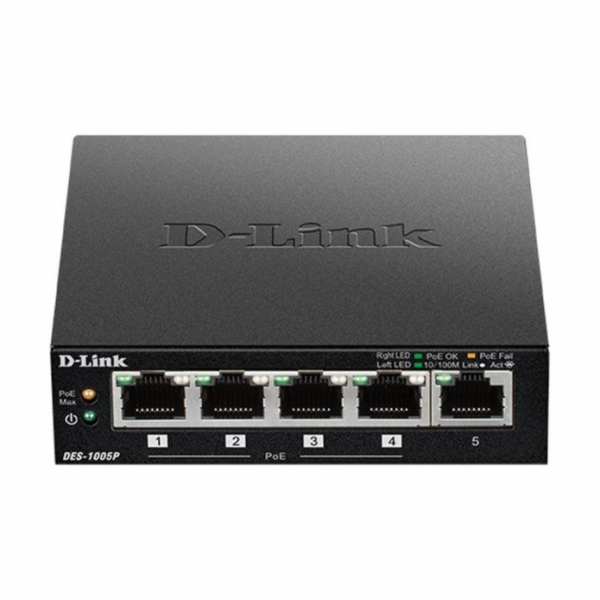 D-Link DES-1005P B1 5-Port 10/100 PoE Desktop Switch, 4x ...