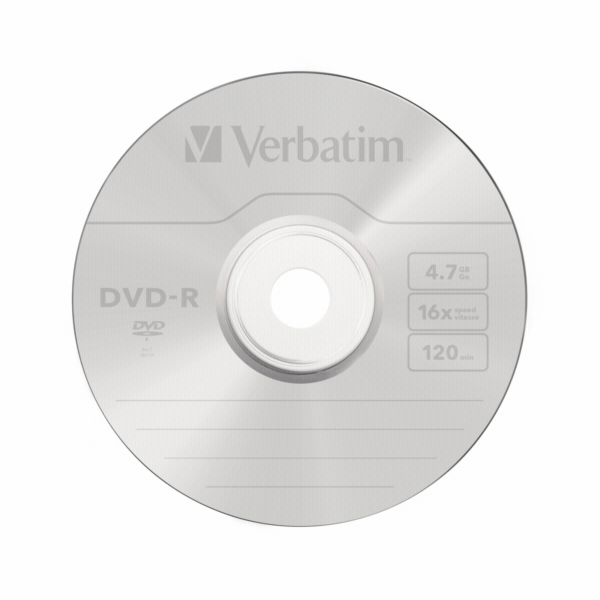 1x100 Verbatim DVD-R 4,7GB 16x Speed, matny stribrna
