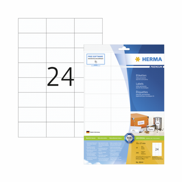 Herma Labels 70x37 white 10 Sheets DIN A4 240 pcs. 8644
