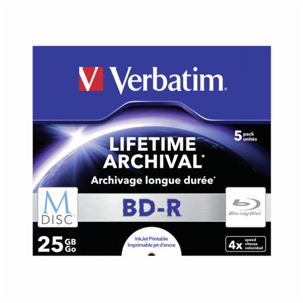 1x5 Verbatim M-Disc BD-R Blu-Ray 25GB 4x Speed, Jewel Cas...
