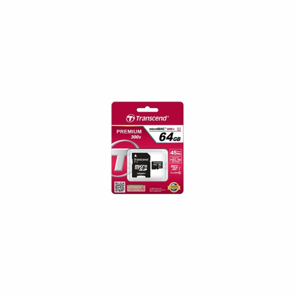 Transcend 64GB microSDXC UHS-I 400x Premium (Class 10) pa...