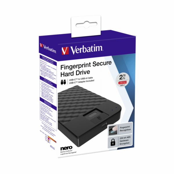 Verbatim Fingerprint Secure  2TB USB 3.1 Gen 1 USB-C 2,5