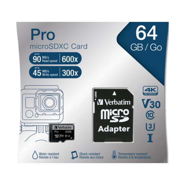 Verbatim microSDXC Pro      64GB Class 10 UHS-I inkl Adapter